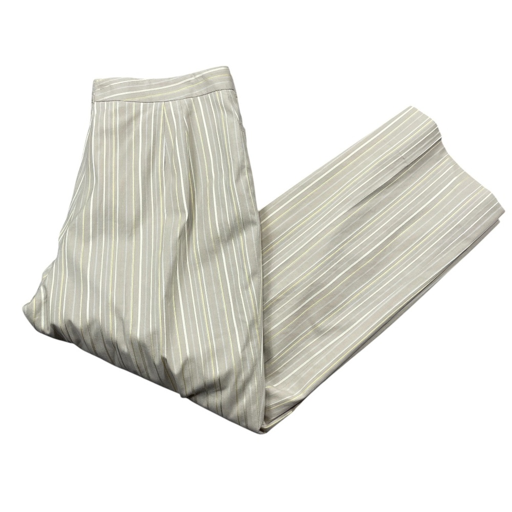 Zenobia 12 Tan Stripe Lined Pants Cotton Silk Zipper Straight Leg Pockets - Pic